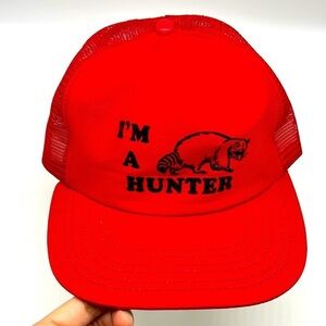 Vintage Hat - I’m A Hunter With Raccoon Image Red Funny Trucker Hat Onesize